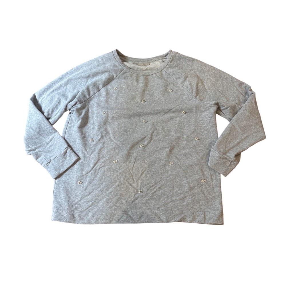 Loft Sweatshirt Womens Gray Pearl Rhinestone Embellished Raglan SIZE XL